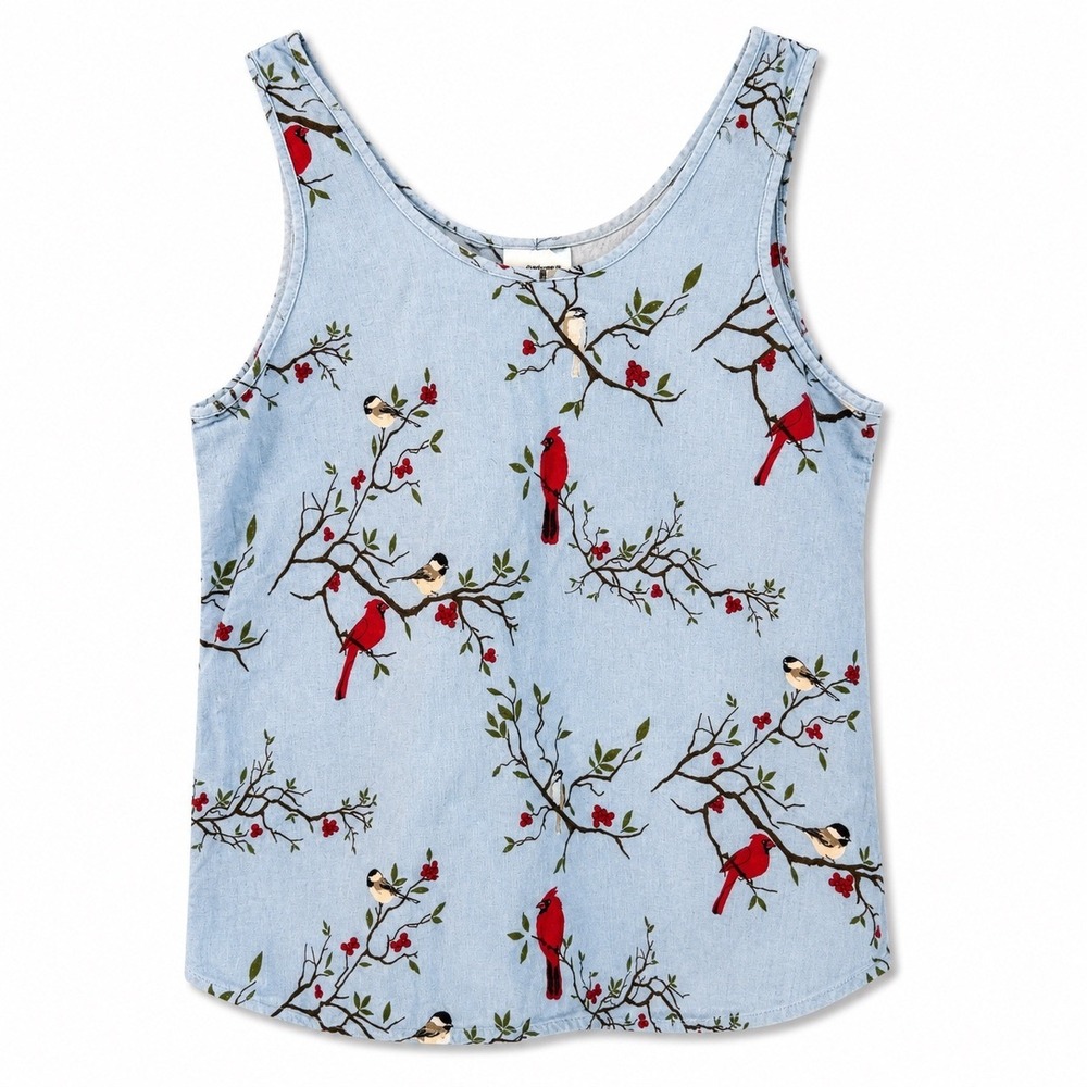 The Vermont Country Store Women M Cardinal Bird Print Cotton Tank Top Portugal - Picture 2 of 6